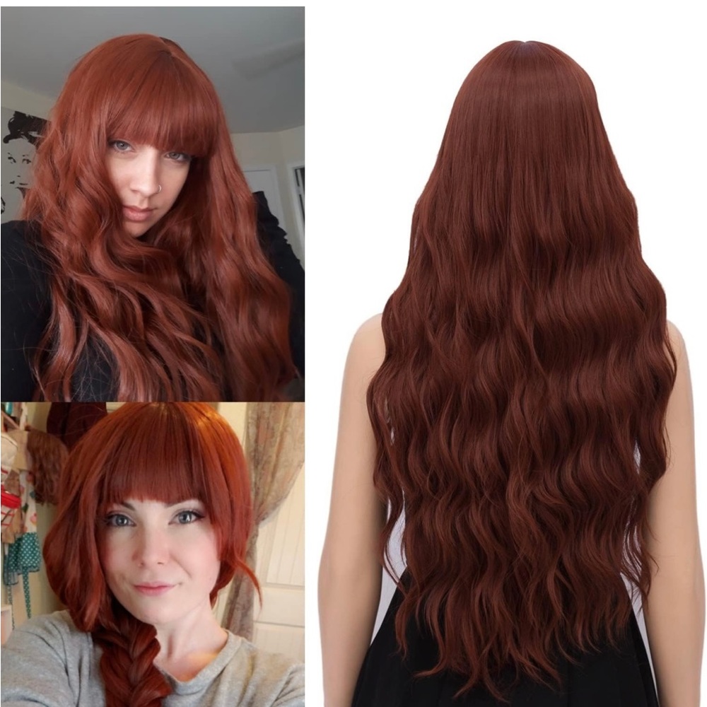 Human hair blend auburn color wig
